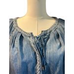 Vintage America Blues SZ SM Denim Embroidered Button Down Faded Crinkle Design Blue Photo 2