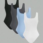 SheIn Women's Bodysuits Set - Black, Gray, Blue, and White Photo 1