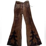 1960s Brown Suede Leather Pants Embellished Bell Bottoms Size 30 Photo 4
