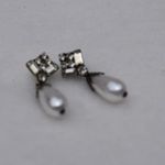 Unique Vintage Art Deco Vintage Clear Rhinestone Faux Teardrop Pearl Silver Tone Post Earrings Photo 0