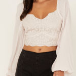 Shyanne  Embroidered Mesh Dot Poet Sleeve Crop Too Photo 0