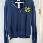 Anthropologie Navy Half-Zip Sweatshirt with Yellow Patch Photo 0