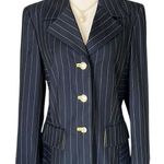 Vintage 90s ESCADA Black & Yellow Pinstripe Blazer w/ Iridescent Glass Buttons Photo 0