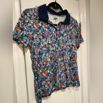 Lands' End  Size S Navy Blue Floral Cotton Collared Short Sleeve Polo Shirt Photo 4