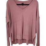 Knox Rose Women's Oversized X-Small Pink V-Neck Ribbed Long Sleeve Top Super Soft! Photo 0