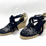 Eric Michael Black Lace Up Sequin Embroidered Espadrilles Wedges Photo 8