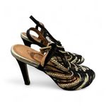 CASSIA Black and Gold Strappy Heels Size 4 Formal Stiletto Wedding High Heels Photo 3