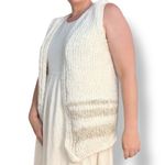 Vintage Chunky Hand Knit Wool Blend Sleeveless Cardigan Cream Neutral Winter Tan Size M Photo 2