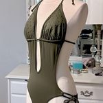 Xhilaration Swimsuit One Piece Cut Out Army Olive Green Womens Small Photo 2