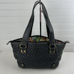 Fossil Modern Vintage Raffia Black Rattan Leather Woven Satchel Shoulder Bag Key Photo 3
