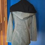 Sebby  Hooded Jacket. Grey with black hood fleece lined. Missing belt. Size small Photo 2