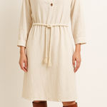 ZARA  Cream Textured Rope-Belt Tunic Dress Size L Photo 0