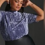 Anthropologie Pilcro mock neck slate blue velveteen short sleeve top Photo 1