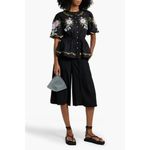 Farm Rio Anthropologie Winter Garden Embroidered Blouse Black Purple Size Small Photo 8