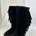 Black Suede Leather Fringe Slouch Boots Womens 6 Boho Western Festival Style Photo 3