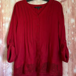 Zac and Rachel  Red Embroidered Hem Convertible Sleeve Blouse Photo 0