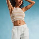 Roxy  Daydreamer Crop Crochet Knit Halter Top Tapioca Stripe S Photo 0