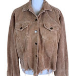 POL  Corduroy Button Jacket L Brown Frayed Hem Shacket Casual Boho Photo 0