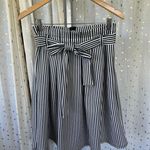 Haute Monde Black White Stripe Paper Bag Waist Knife Pleats Self Tie Belt Skirt Photo 1
