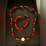 Elegant Red and Gold Beaded Necklace and Bracelet Set
Real stone Photo 0