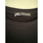 ZARA Black 3/4 Sleeve Mixed Media Satin Animal Print Midi Skirt Dress Small Photo 2