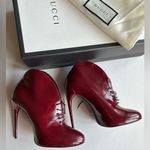 Gucci Berry Patent Leather Lace Up Kim Ankle Boots Burgundy Red 37.5/7.5 EUC Photo 1