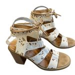 FARYL by Farylrobin White Calf Hair Leather Block Heel Lace Up Sandal Size 8 Photo 2