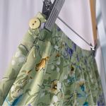 Item Eyes Small Floral Satin Midi Skirt Vintage A Line Boho Chic Olive Green White Photo 2