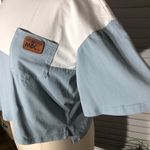 MBC Wear Cropped Shirt Large Chest Pocket Cotton White/Blue White Photo 7