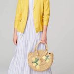 J Jill Lemon Braided Market Woven Rattan Basket Circle Round Purse Handbag NWT Yellow Photo 2