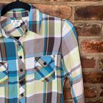 At Last  Brown Green Blue Plaid Long Sleeve Button Down Top Women's size Small Photo 1