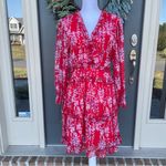 A Line Swing Mini Floral Dress Boho Deep V Neck Ruffle Open Back Junior Size XL Red Photo 2