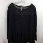 Free People  Black Knit Long Sleeve Sheer Back Oversized Top Blouse XS Photo 3