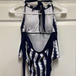 SheIn Blue Floral Stripe Keyhole Halter Backless One Piece Swimsuit Photo 7