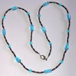 Hematite Gunmetal Gray Dark Metal Gray Blue Glass Beaded Boho Necklace Photo 1