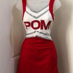 Vintage cheerleader mini dress skirt w/ shorts stretch halloween costume Y2K 90s. Red Photo 0