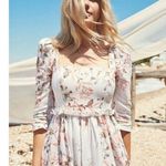 Cara Cara Women’s Blue Hill Trellis Floral Ivory Linen White Midi Dress Size 6 Photo 4