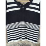 Carolyn Taylor Top Woman's Large V-Neck Cap Sleeve Black White Striped Photo 3