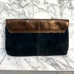 Anthropologie  Black Metallic Bronze Nubuck Leather Clutch Purse NWT Photo 1