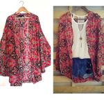 Honey Punch  Mixed Print Bohemian Kimono Red and Blue Large Lightning Photo 0