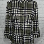 Polly & Esther  - green Navy - Plaid Button up - L Photo 0