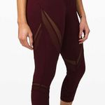 Lululemon Wunder Under High Rise Crop Leggings Garnet Red Mesh Cutout Size 2 Photo 0