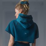Alo Yoga NWT In The Air Short Sleeve Cropped Hoodie Eclipse Blue Size M Photo 2