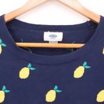 Old Navy Lemon Print Sweater Womens Preppy Navy Blue Cotton Crewneck Size S Photo 3