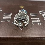 Handmade Blue Striped Glass Statement Ring Adjustable Stainless Steel Filigree Photo 4