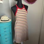 New Striped Ribbed Halter Racerback Summer Vacation Cover Up Tank Dress White Size L Photo 10