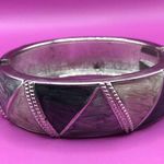 Boutique Grey Silver White Painted Elegant Hinge Bangle Bracelet Photo 1