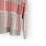 American Vintage Vintage Muted Gray Beige Pink Plaid Long Sleeve Collared Knit Sweater L Photo 5