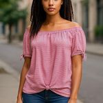 st. john's bay Womens Top Sz XL Cranberry Stripe On Off Shoulder Convertible NEW Photo 1