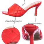 None Red Leather Women PeepToe Sexy Heels Slip On Party Christmas Sandals Size 6.5‎ Photo 3